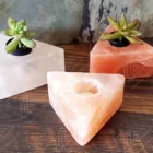 set of three triangle shape himalayan salt candle holders